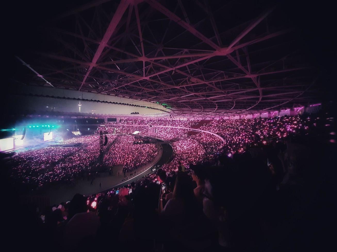 Defocused blurred photo of the atmosphere of blackpink's concert in Jakarta, Born in Pink.