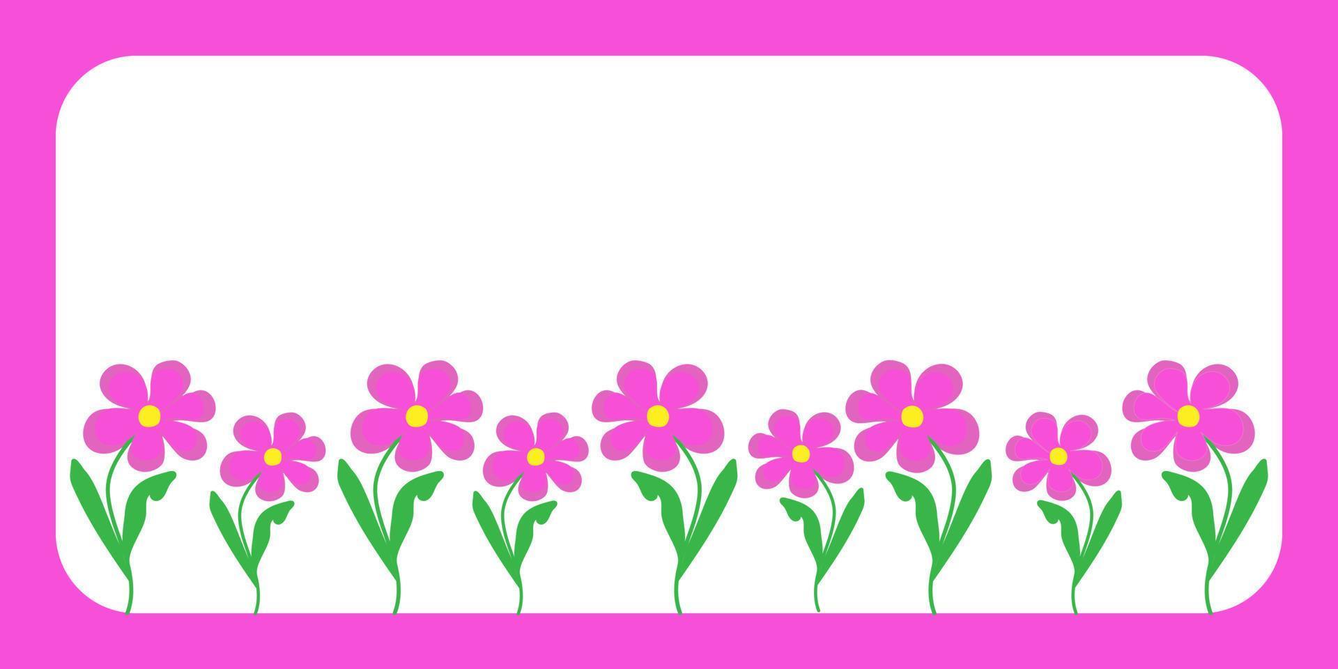 vector illustration pink and white background frame with place for text - doodle kosmeya flowers stylized