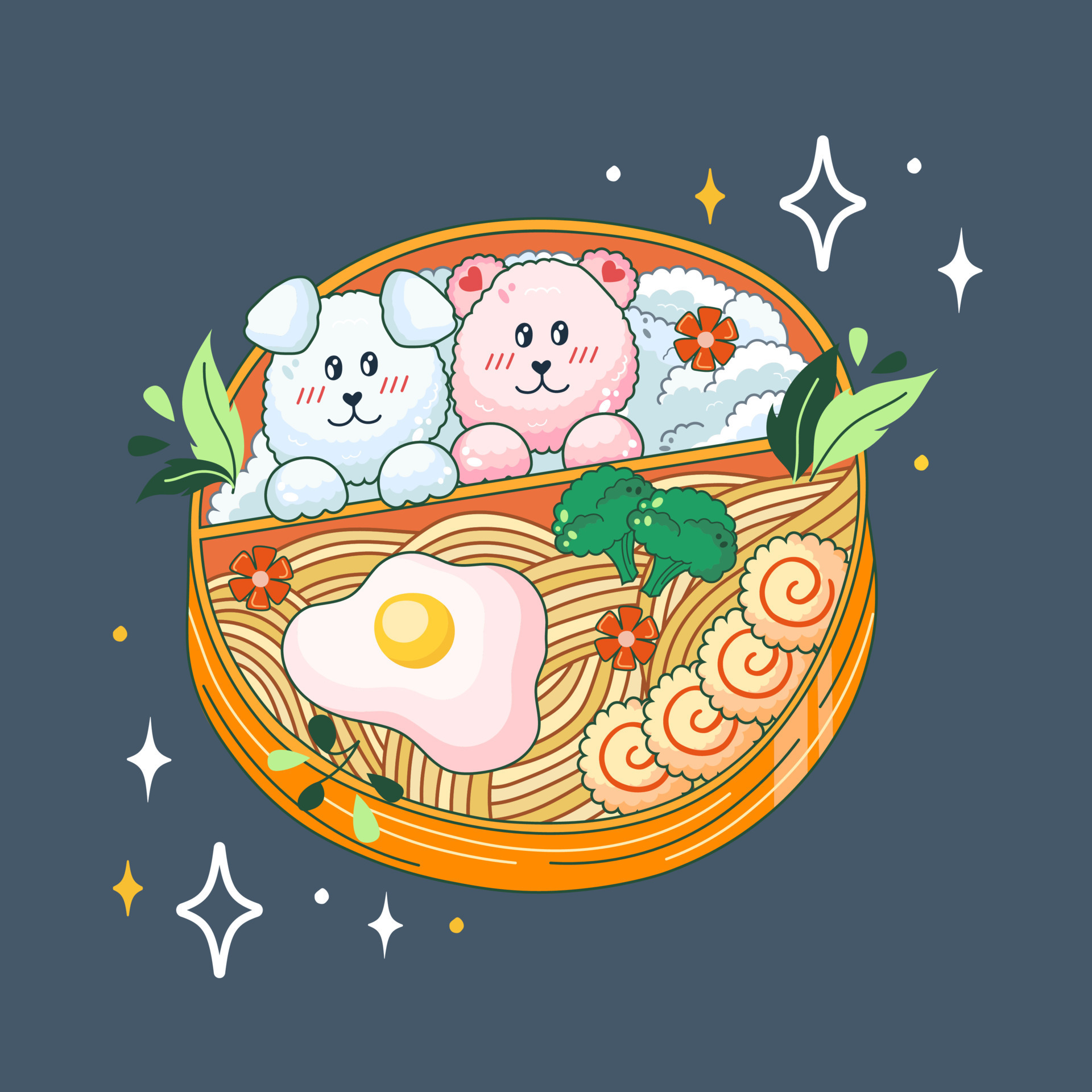 Bento box in Kawaii style. Cute, colorful illustration. Japanese food in a  lunch box. Anime and chibi. Vector. 23206465 Vector Art at Vecteezy