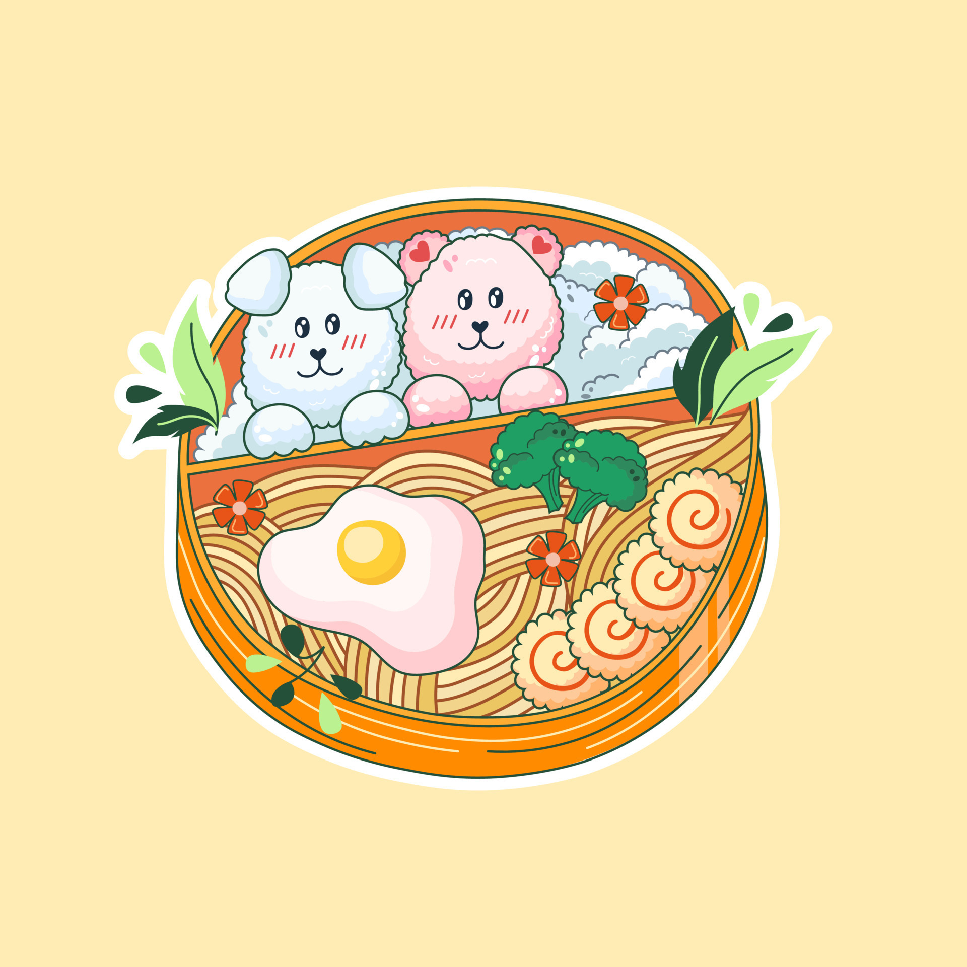 Bento box in Kawaii style. Cute, colorful illustration. Japanese food ...