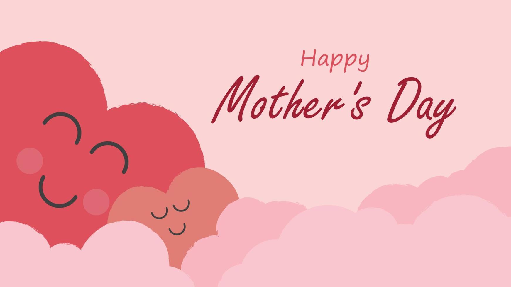 happy mother day, women day. flat illustrations with love heart, mom and child on cloud background vector EPS10