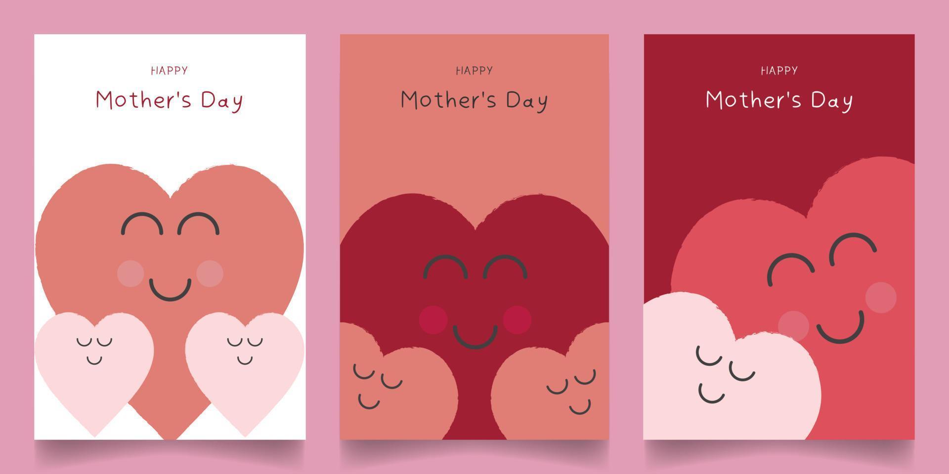 set flat simple love heart moms and child illustrations. mother day, women day theme design template for card, poster and banner background vector EPS10