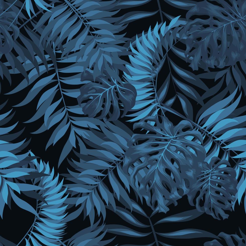 Tropical background. blue vector leaves, seamless pattern illustration.