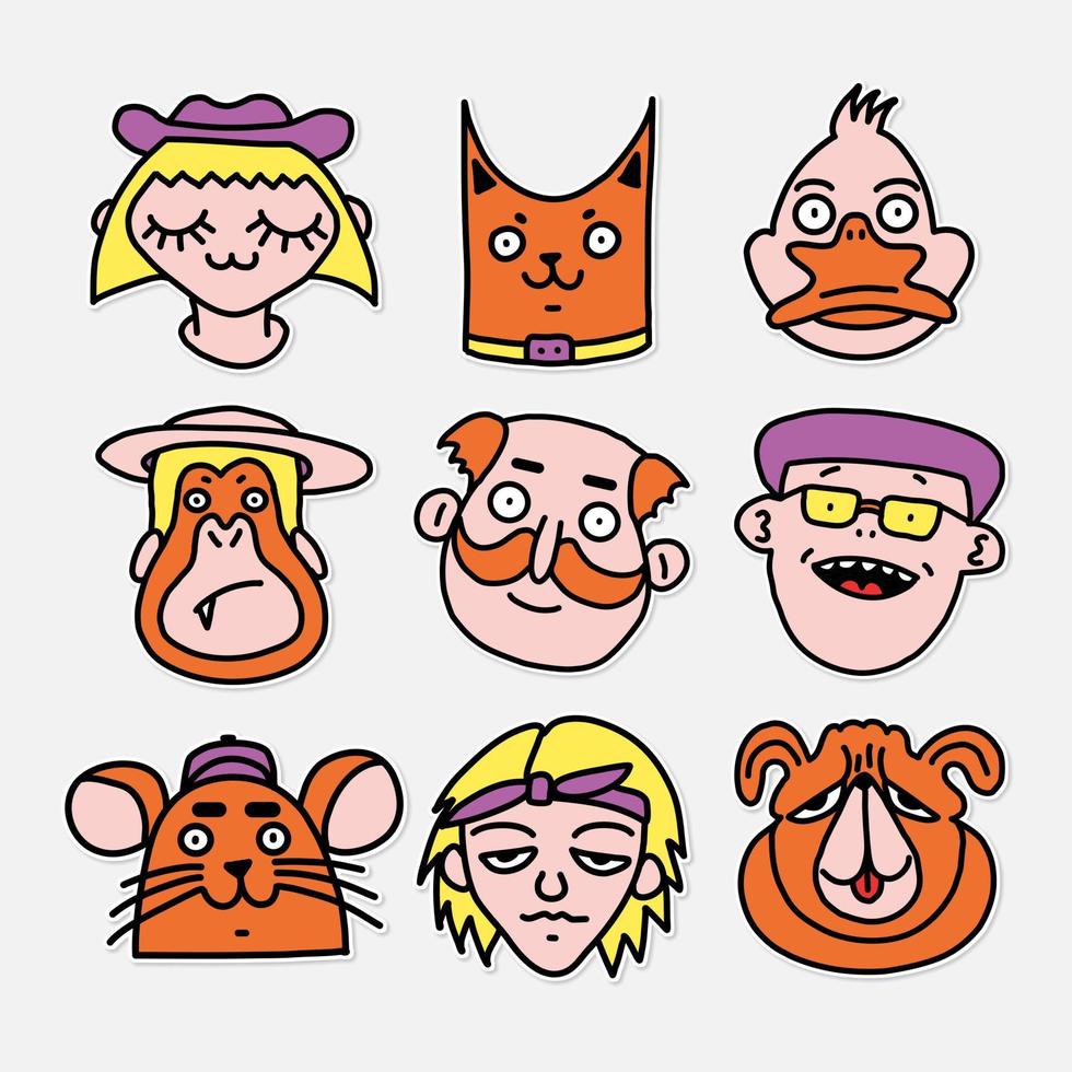 set of characters, childrens men, vector illustration, drawings in cartoon sticker style.