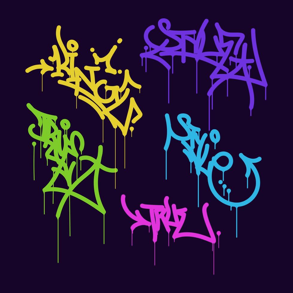 graffiti background with marker letters, bright colored lettering tags vector