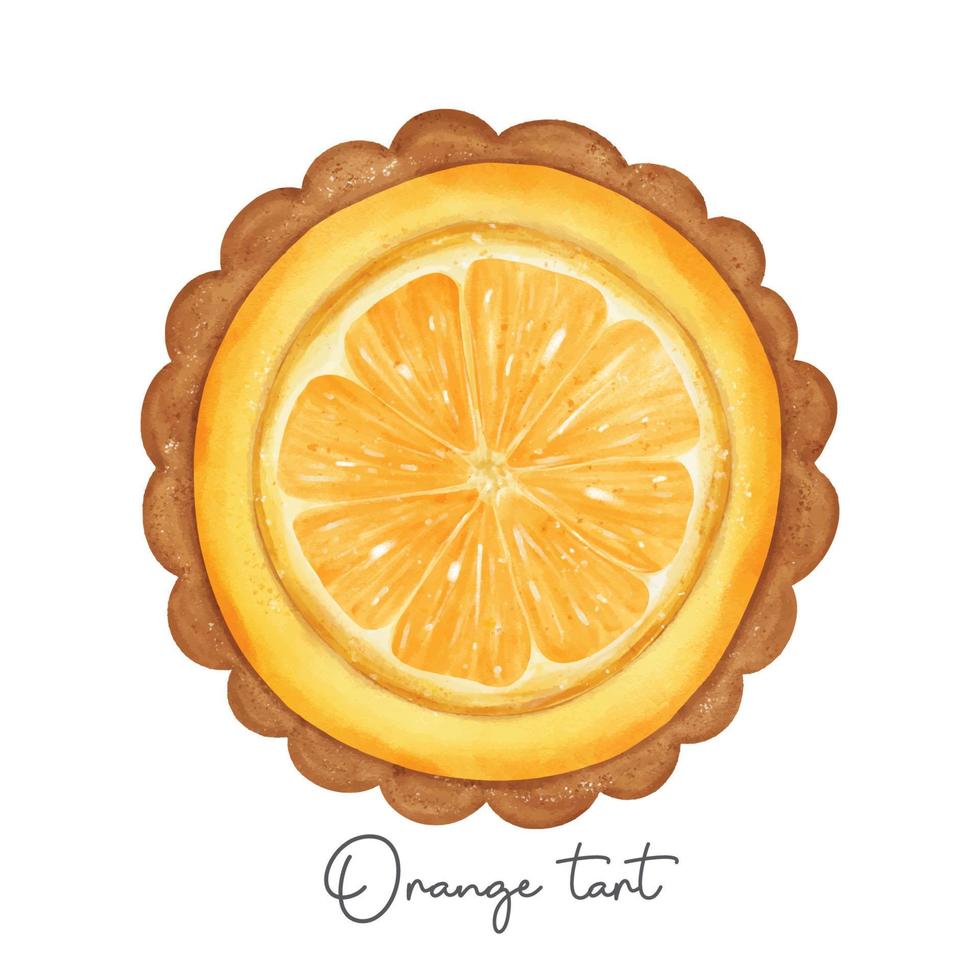 semi realistic homemade orange favour tart sweet watercolour illustration vector banner isolated on white background.