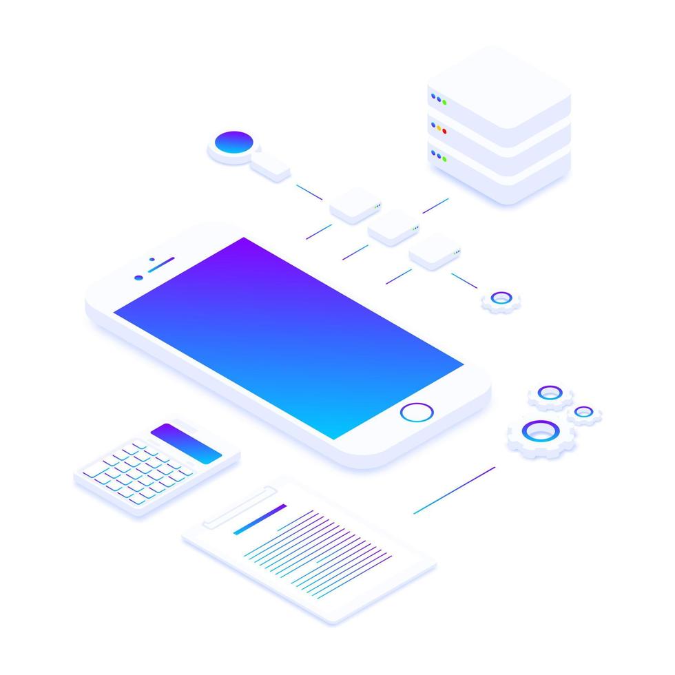 File storage Cloud. isometry vector illustration. The concept of data Storage and processing. Sort and search. Transmission and processing of information. Simple 3D design. Template for web design.