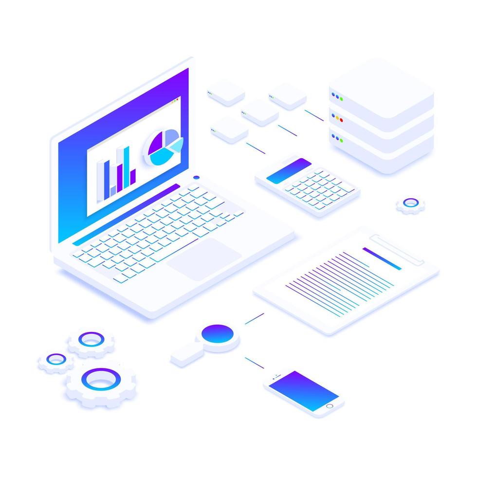 File storage Cloud. isometry vector illustration. The concept of data Storage and processing. Sort and search. Transmission and processing of information. Simple 3D design. Template for web design.