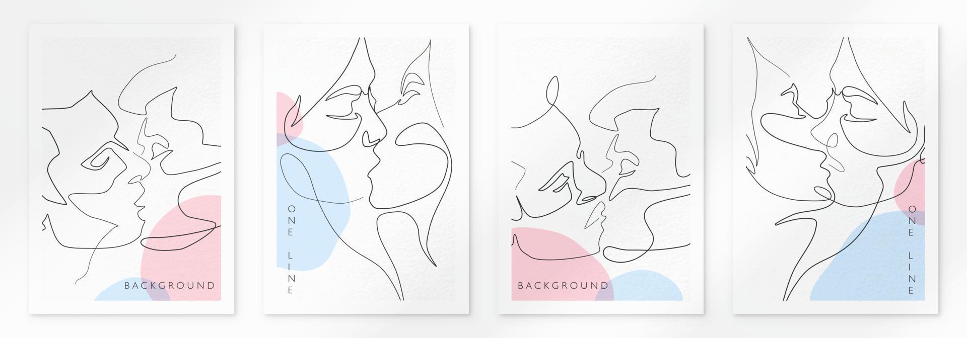 Vector illustration, kissing man and woman. minimalistic one line style.