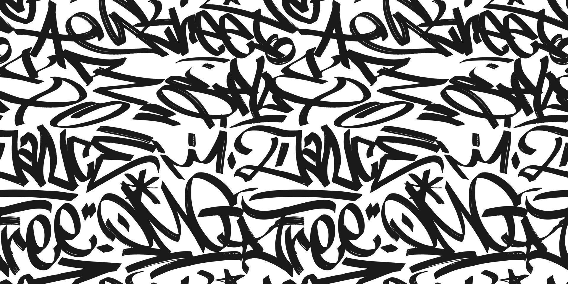 graffiti background with marker letters, bright lettering tags in the style of graffiti street art. Vector illustration seamless pattern