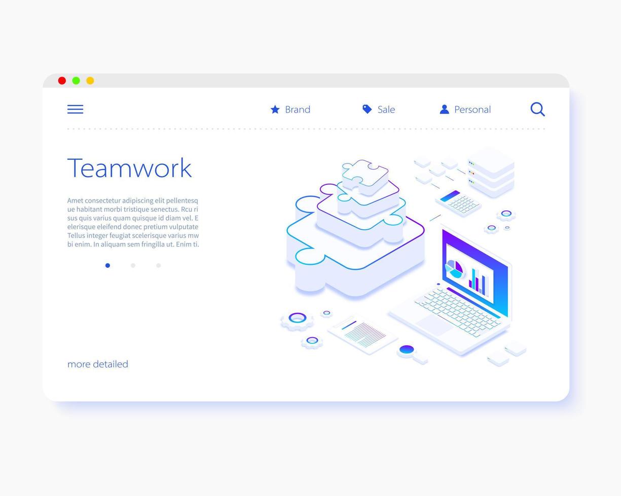 Team, teamwork and partnership.Vector illustration people are working on a business project.The concept of people puzzles, a whole.A person working at a computer in the office engaged in analysis. vector