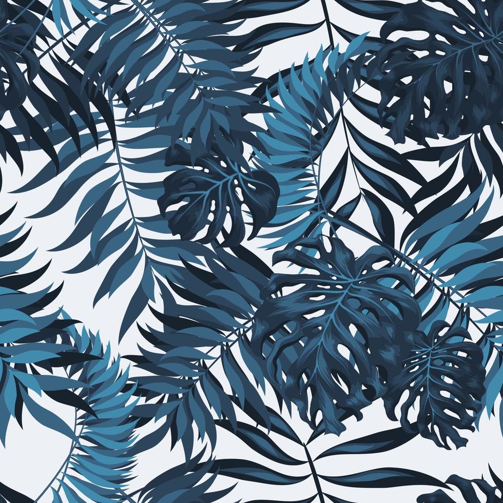 Tropical background. blue vector leaves, seamless pattern illustration.