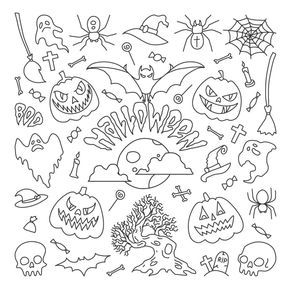 Vector illustration, halloween party elements. Set of icons in cartoon style.