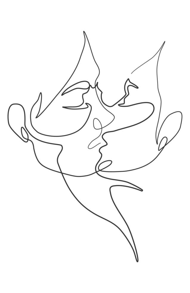 Vector illustration, kissing man and woman. minimalistic one line style.