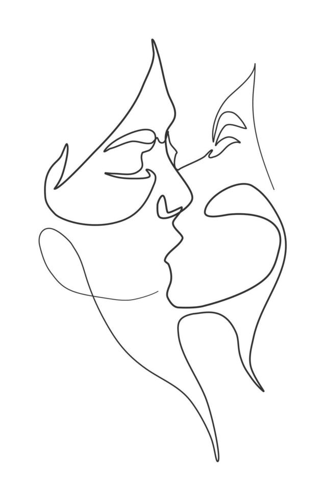 Vector illustration, kissing man and woman. minimalistic one line style.