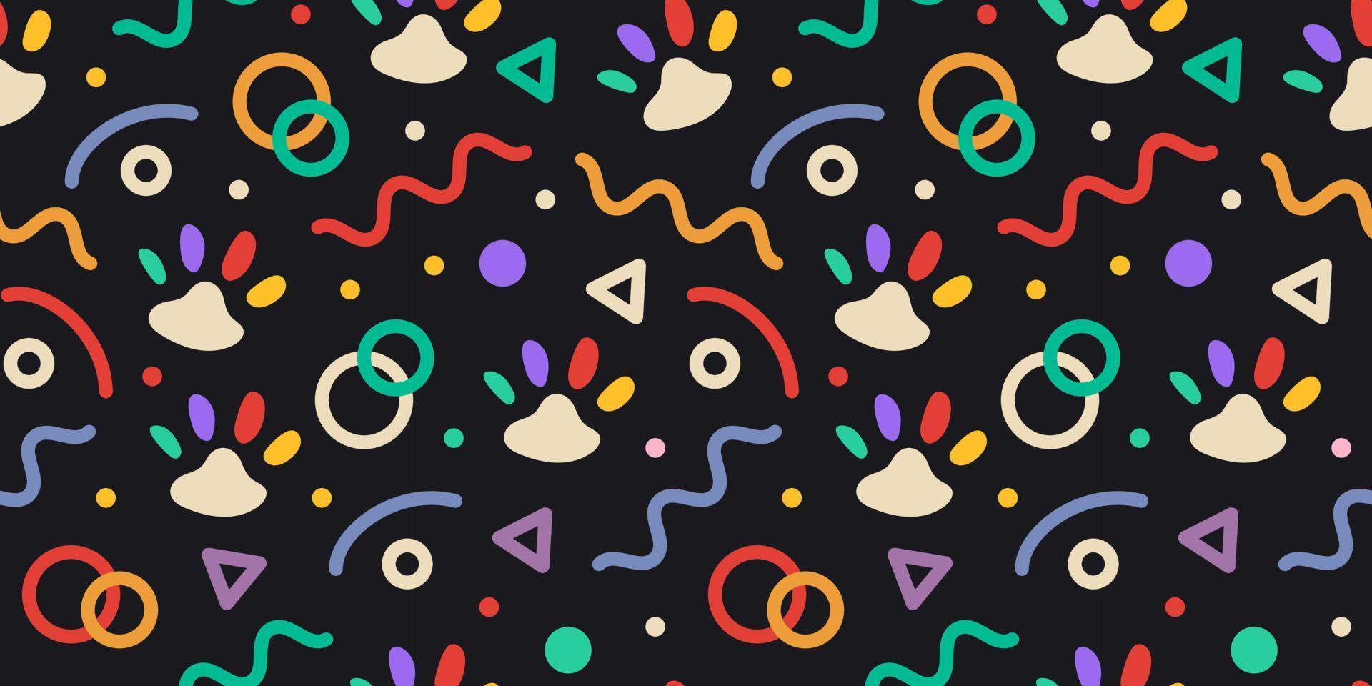 Fun colorful line doodle seamless pattern. Creative minimalist style art background for children or trendy design with basic shapes. Simple party confetti texture, childish scribble shape backdrop. vector