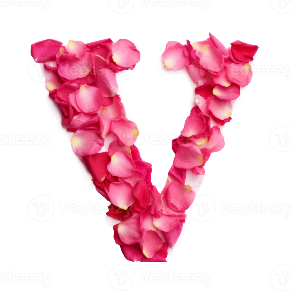 Letter V from rose petals. png