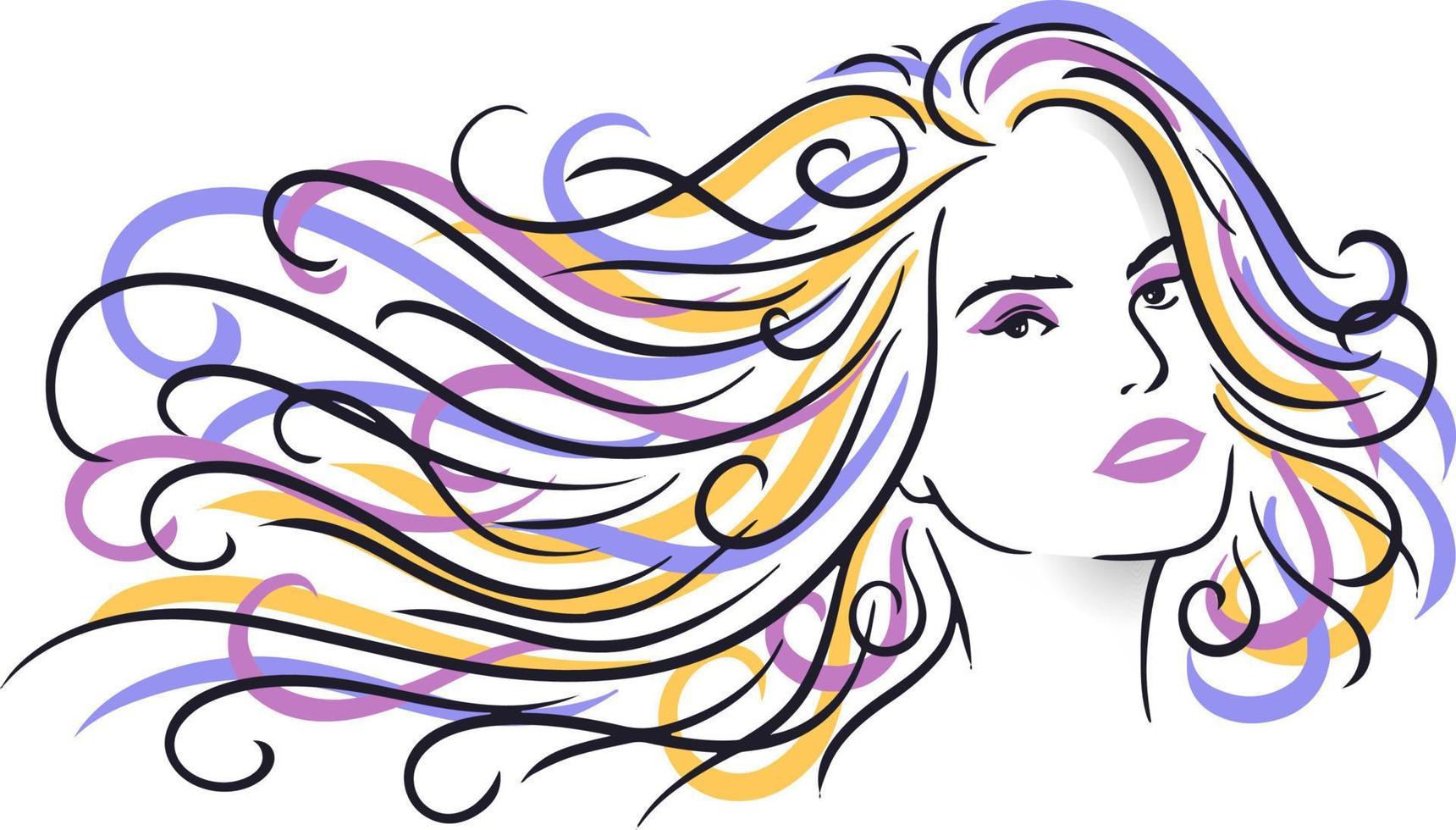 Ilustración de una mujer con cabello largo suelto vector