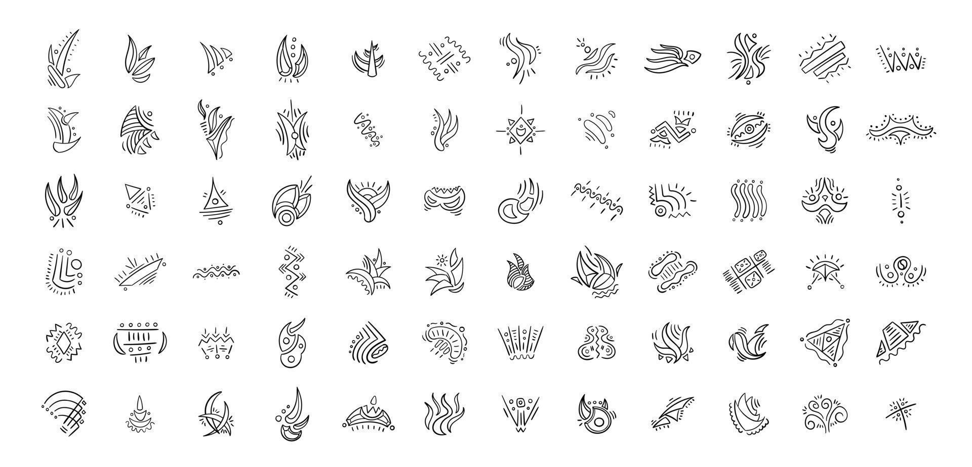 Hand drawn unique random tribal symbols. Stone age style. vector