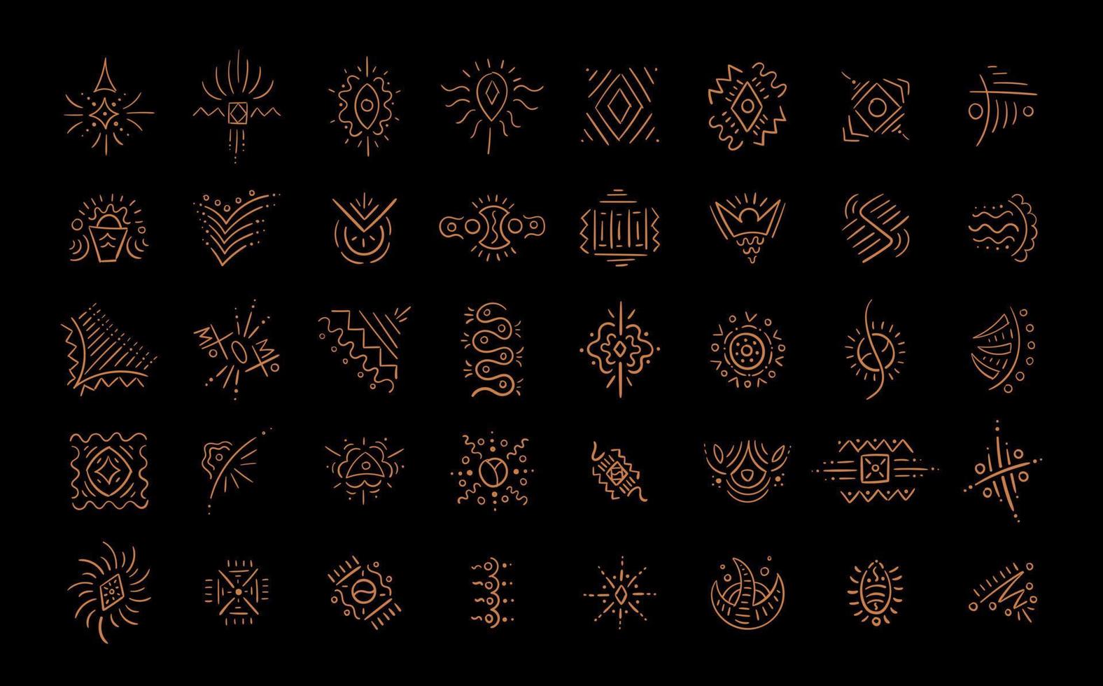 Hand drawn unique random tribal symbols. Stone age style. vector