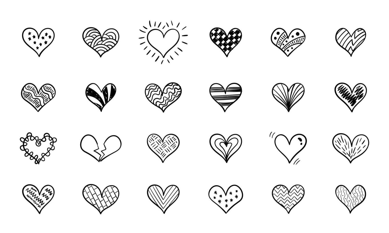 conjunto de mano dibujado corazones en diferente estilos y formas vector