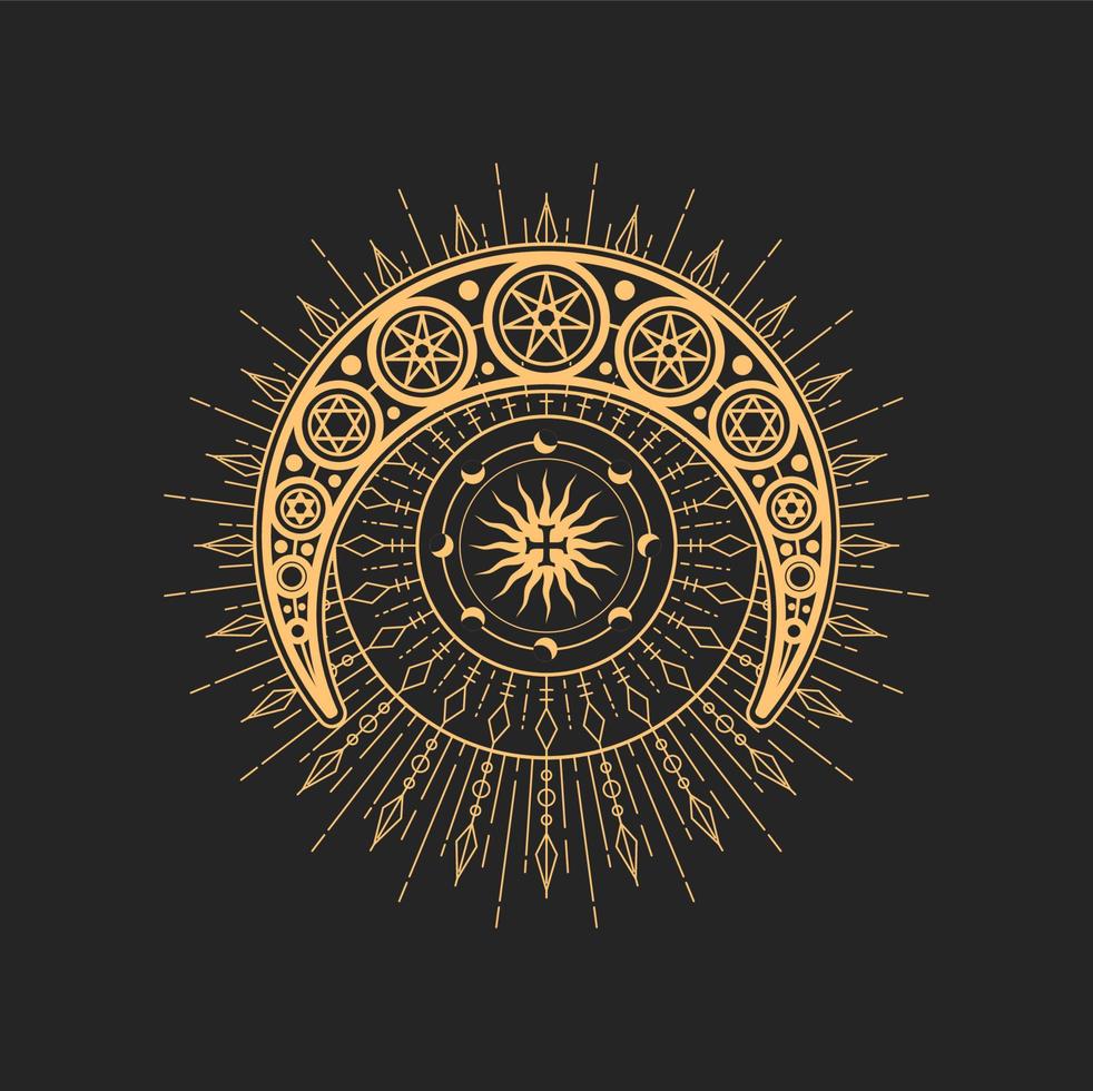 Crescent, moon, stars powerful cross occult symbol vector