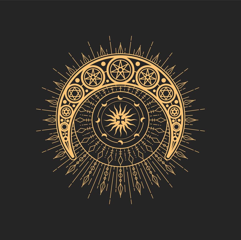 Crescent, moon, stars powerful cross occult symbol vector