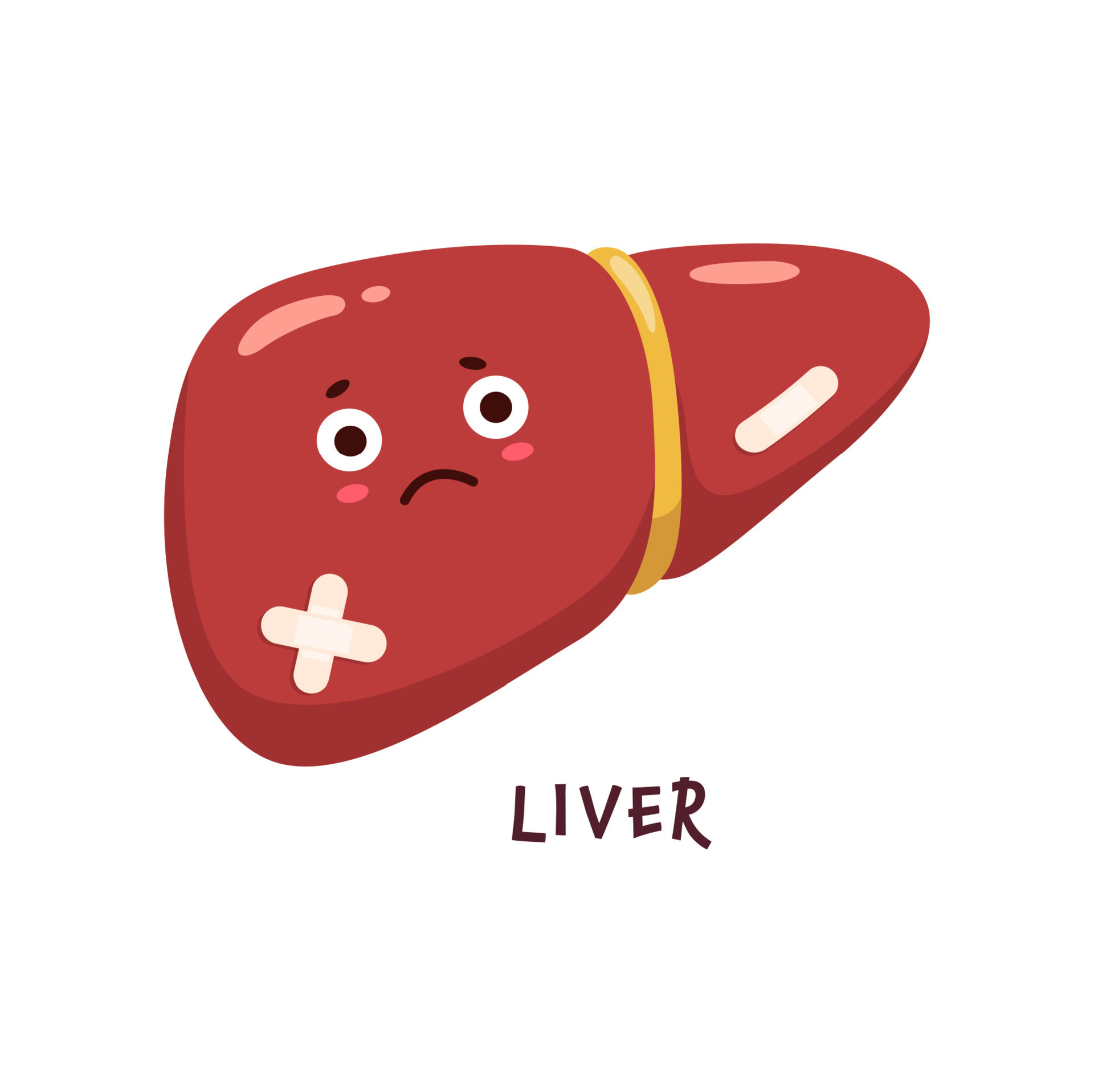 Liver, sick body organ character injured unhealthy 23208053 Vector Art