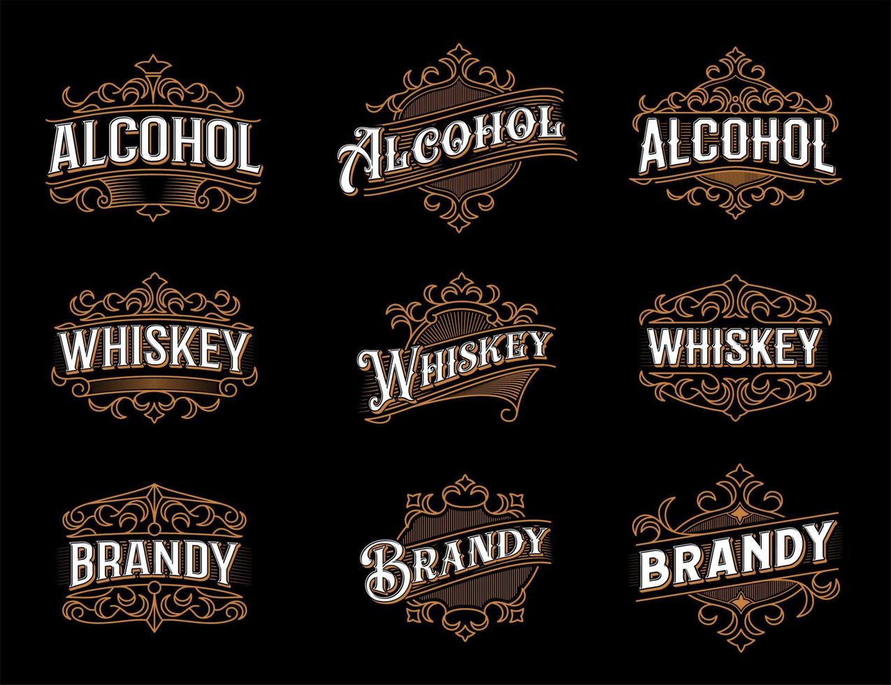 Craft whiskey, brandy alcohol vintage labels vector