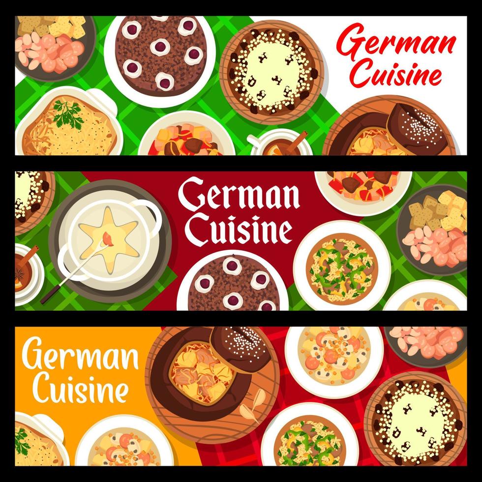 banners de vector de comidas de restaurante de cocina alemana