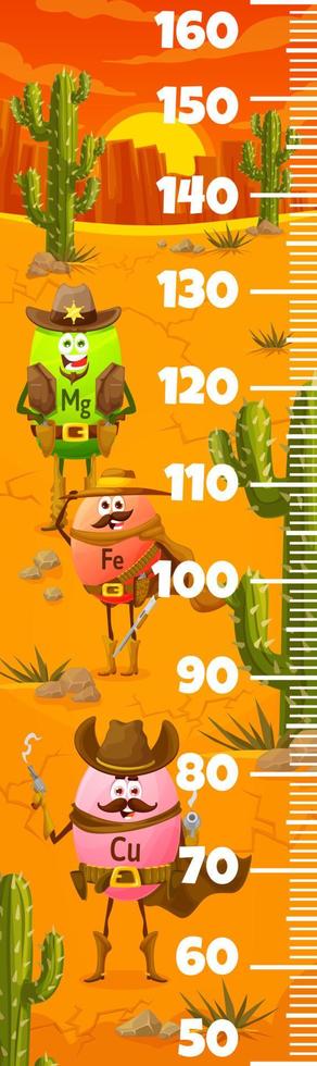 Kids height chart with cowboy vitamin character vector