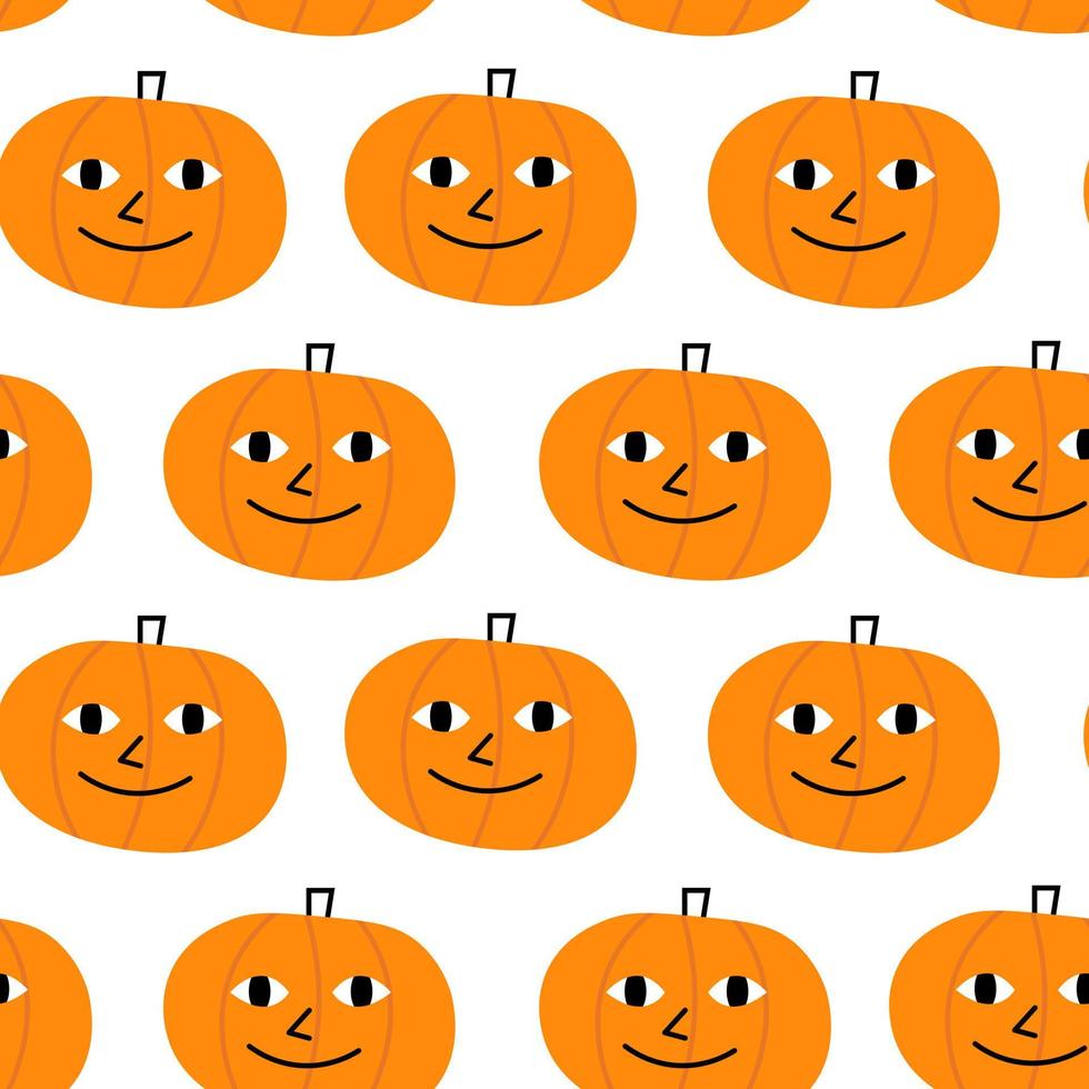 Pumpkins orange cute and funny seamless pattern. Spooky doodle scandinavian cartoon. vector