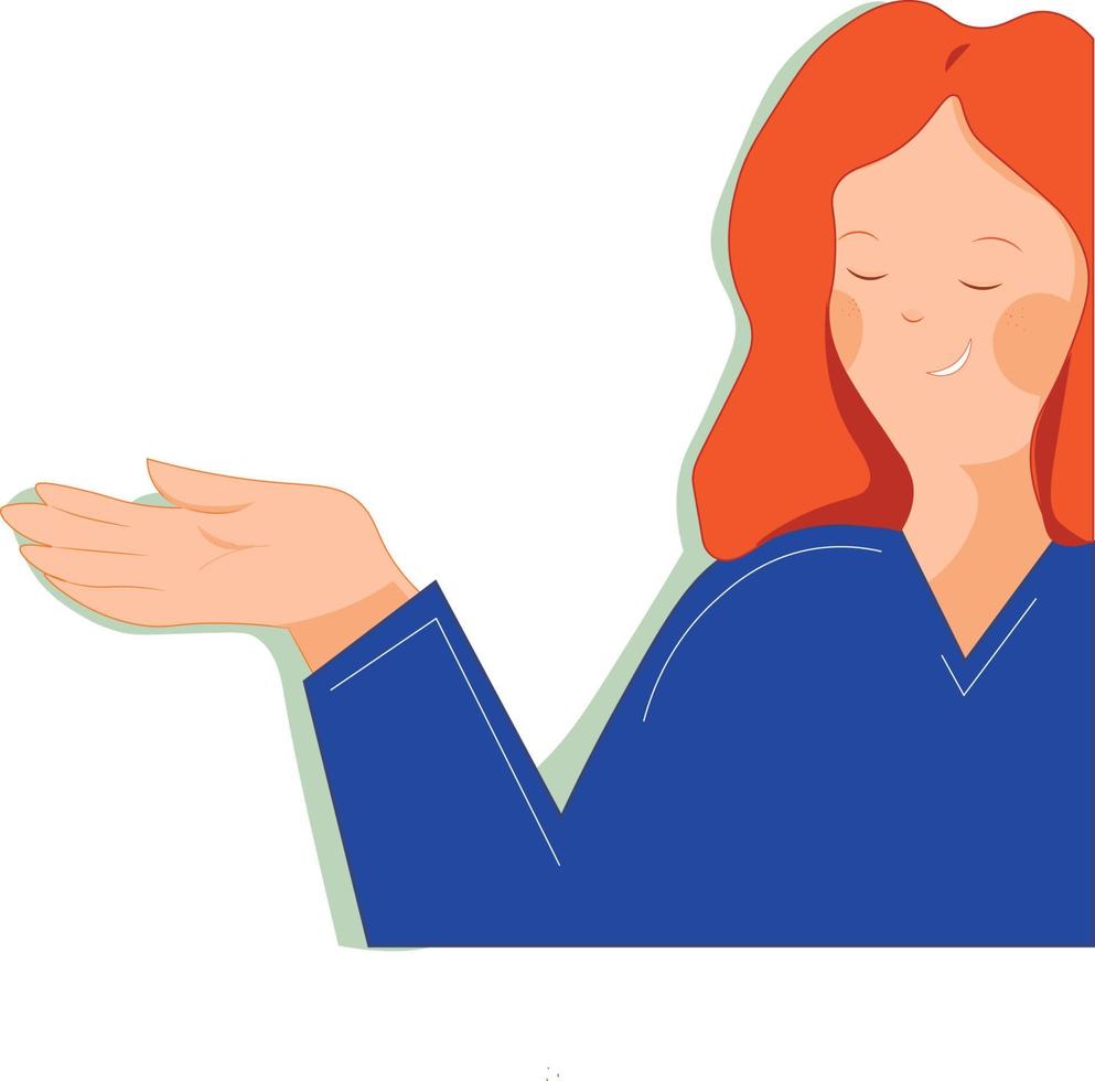 flat vector illustration. the girl points to something. business illustration. expression of opinion.