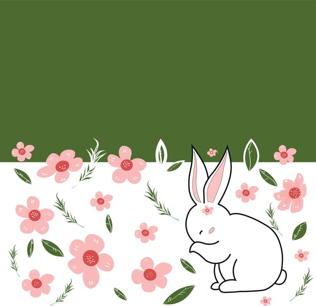 vector illustration of greetings with spring. spring has come. spring postcard. Happy Easter. postcard with flowers. card with flowers and bunny, cute card. spring pattern