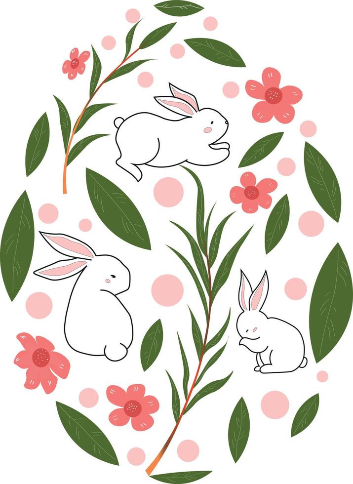 vector illustration of greetings with spring. spring has come. spring postcard. Happy Easter. postcard with flowers. card with flowers and bunny, cute card. spring pattern easter egg happy easter