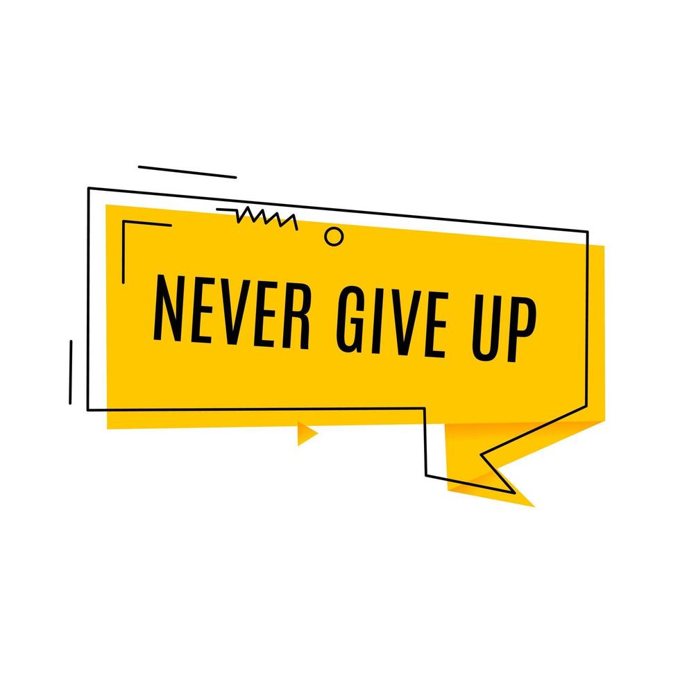 Never give up. Flat Banner design megaphone icon. Motivational text ...