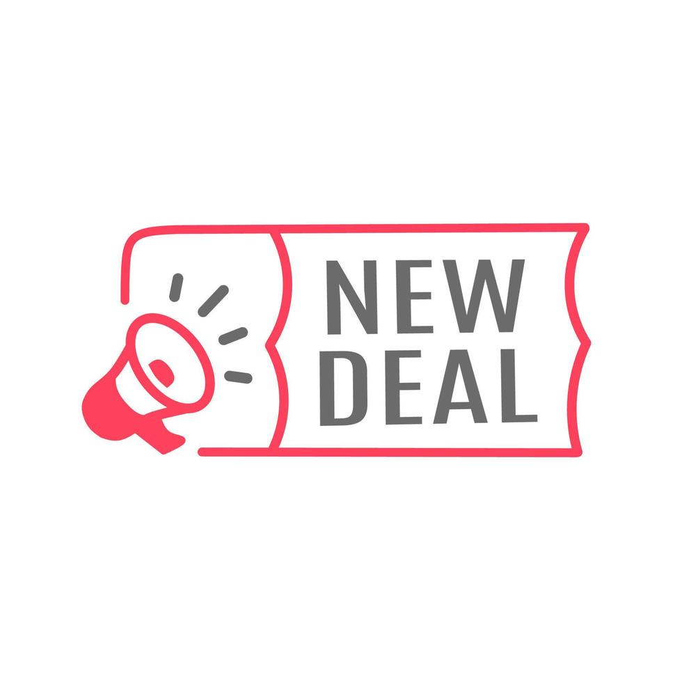 New deal. new policies and investments in communities. Banner template, vector badge design with megaphone icon.