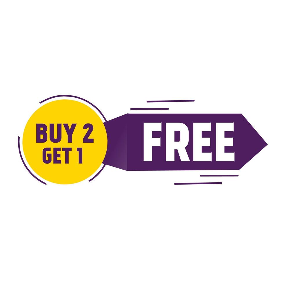 Buy 2 get 1 free banner design. sale poster, flat vector illustration