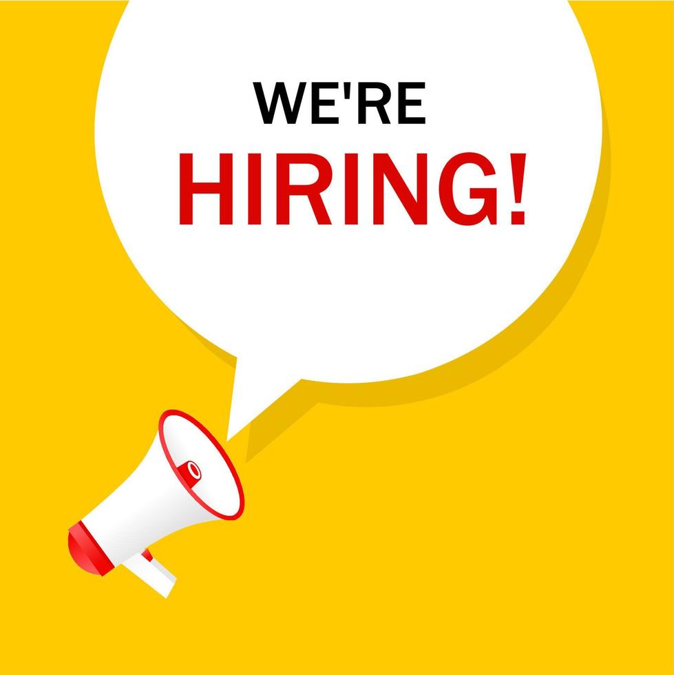 We are hiring vector banner with megaphone. Advertising Poster Design template, Banner for business. Flat vector.