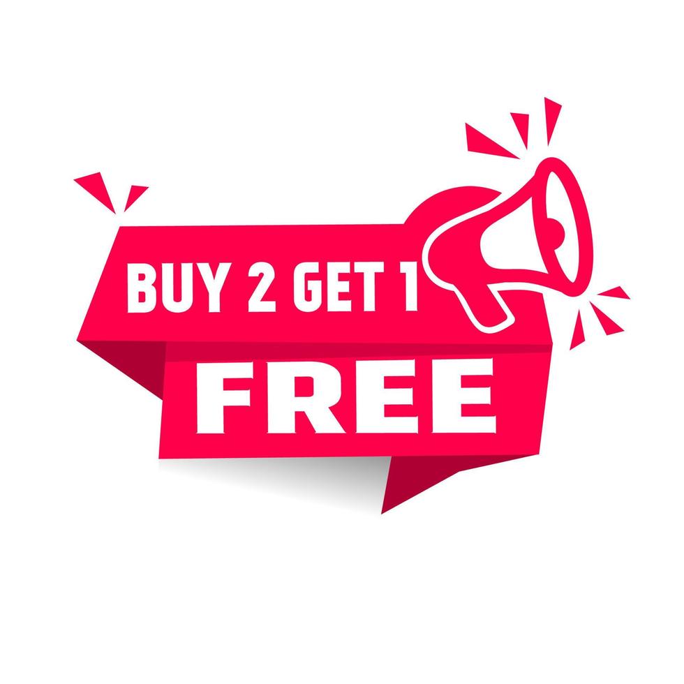 Buy 2 get 1 free banner template megaphone icon. Special offer design. flat vector. vector