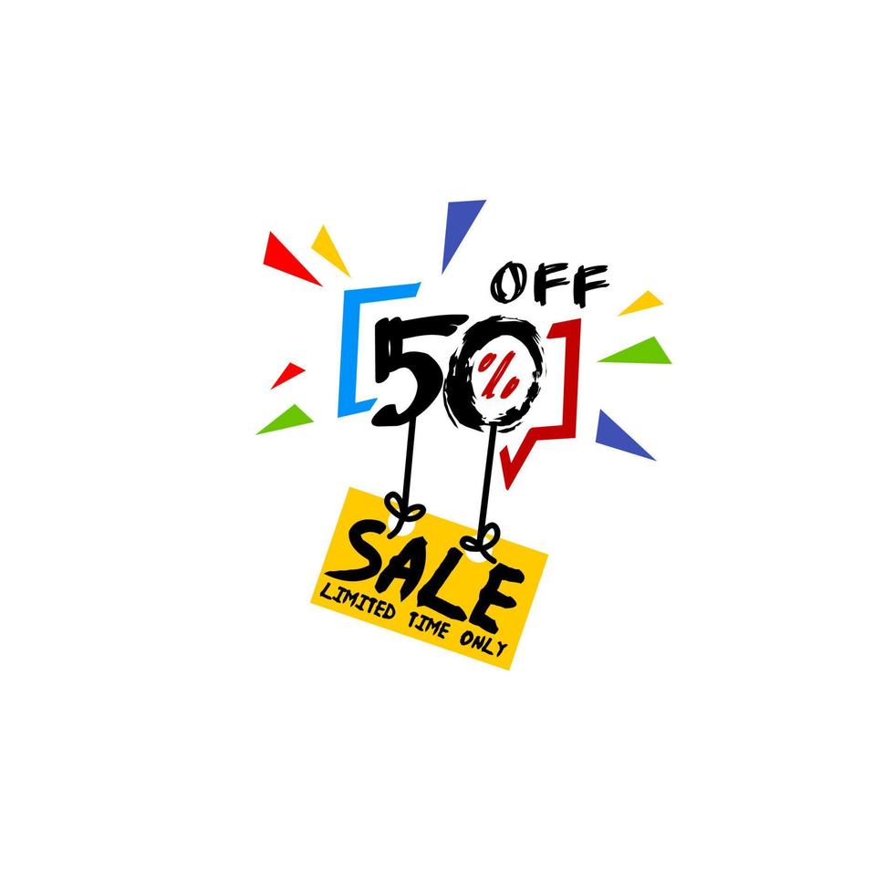 50 percent off vector banner illustration. Design elements. Flat vector on white background.