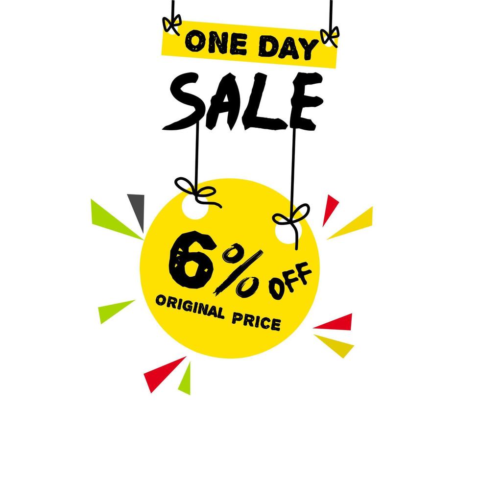 6 percent off, banner design One day sale original price and sale promotion. vector icon.