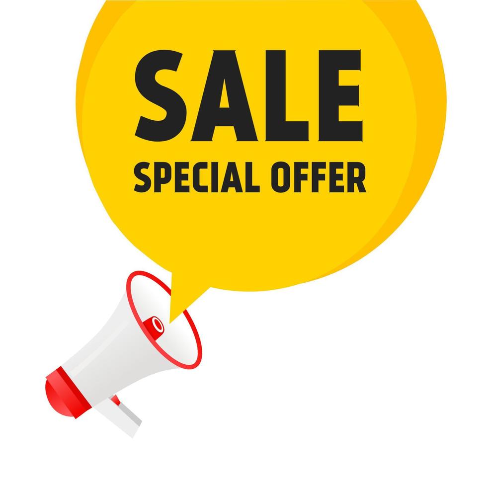 Sale special offer vector banner design template. Vector illustration on white background. speech bubble icon megaphone.
