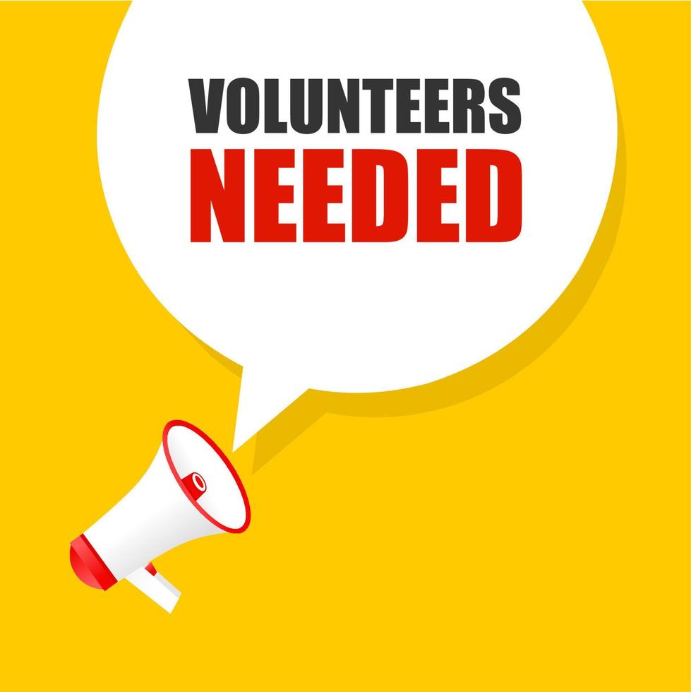 Volunteers needed speech bubble icon megaphone. Volunteering service sign. Flat vector illustration.