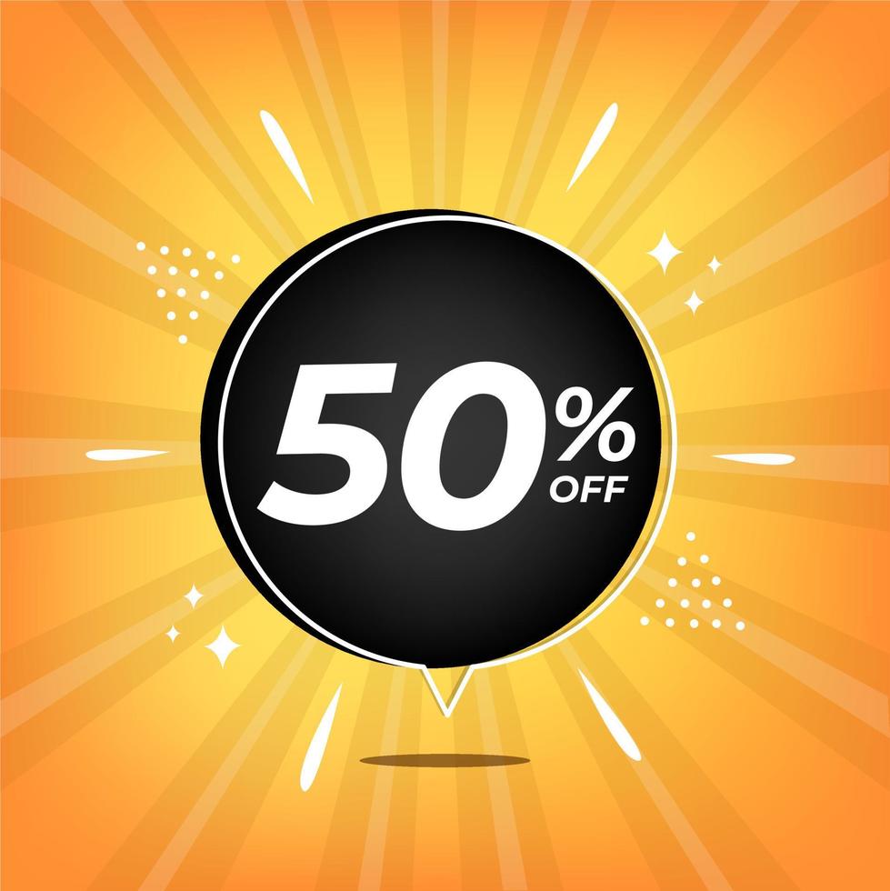 50 percent off. Yellow banner with fifty percent discount on a black balloon for mega big sales. vector