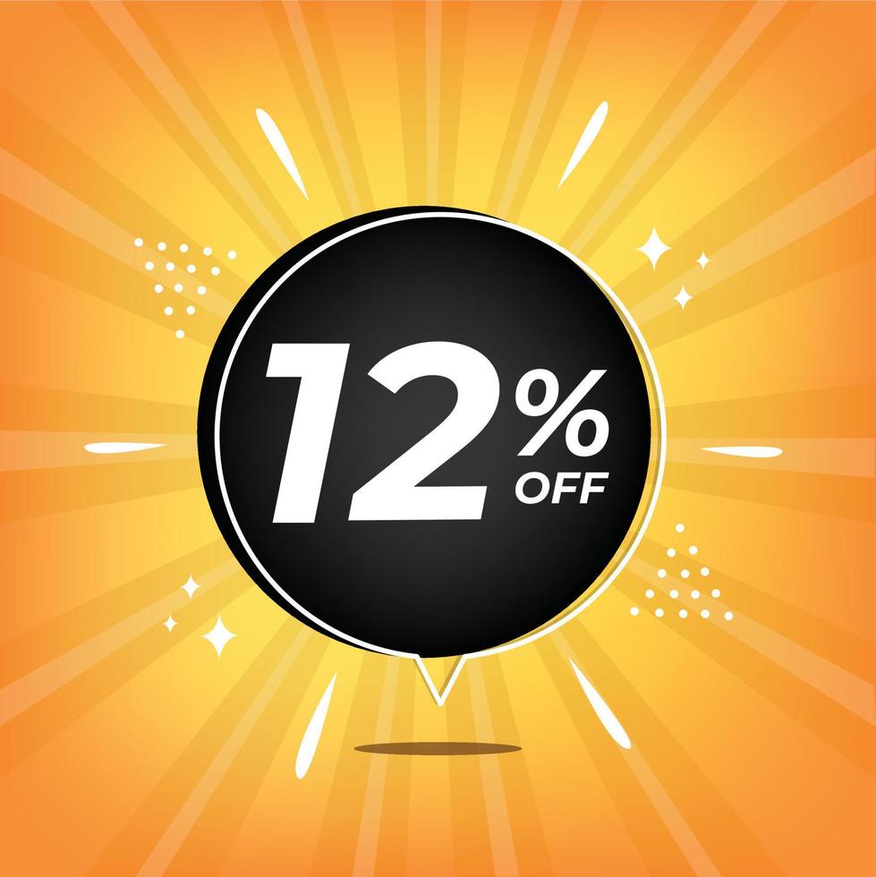 12 percent off. Yellow banner with twelve percent discount on a black balloon for mega big sales. vector