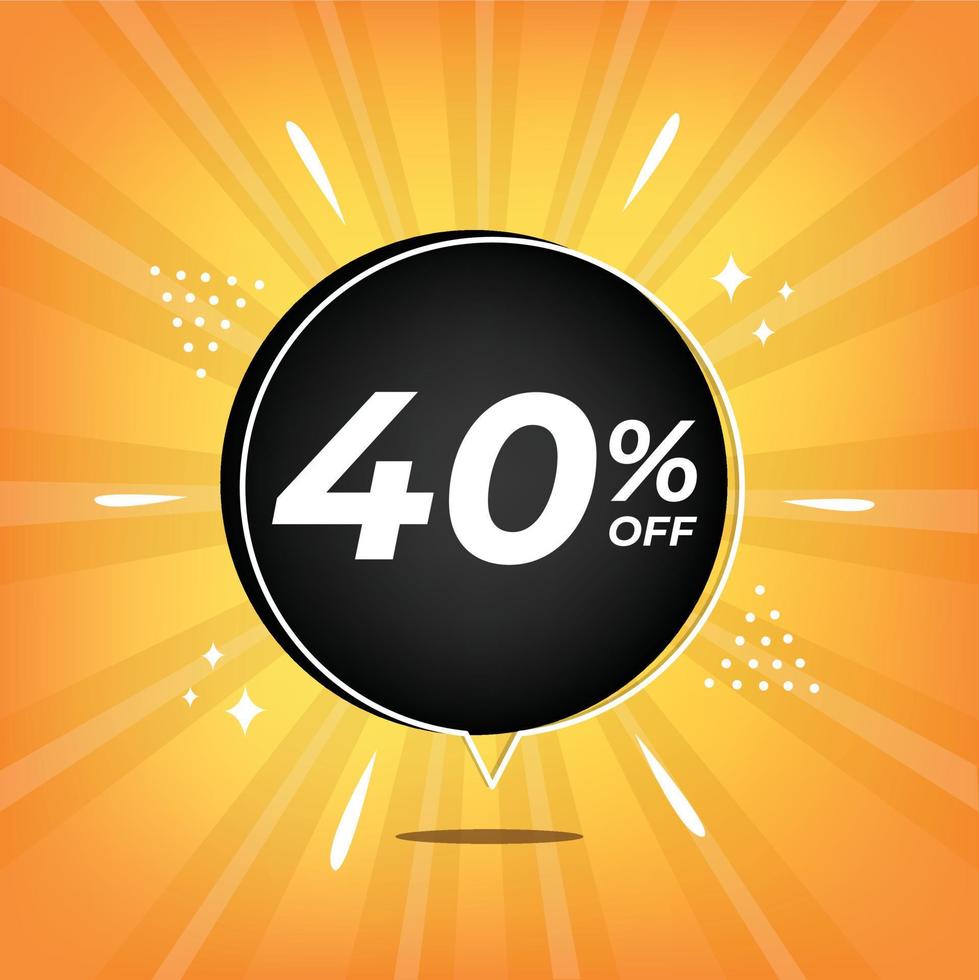 40 percent off. Yellow banner with forty percent discount on a black balloon for mega big sales. vector