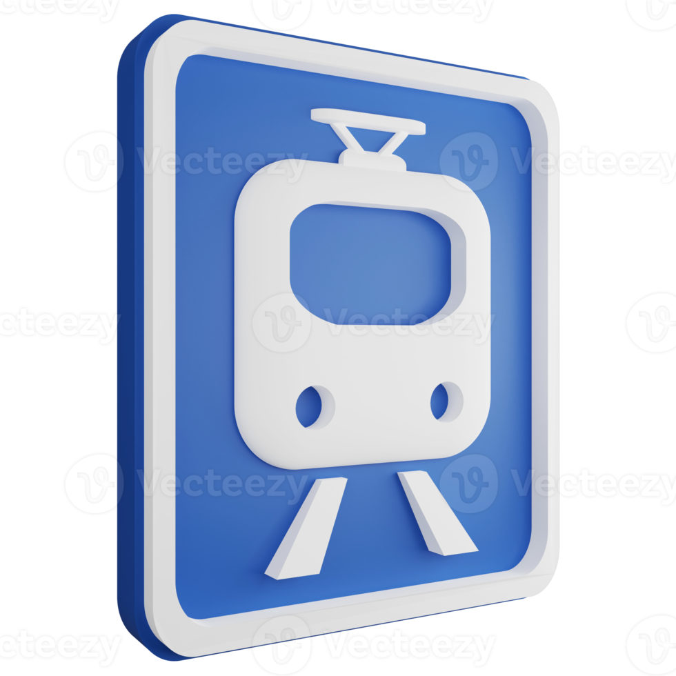 3D render subway sign icon isolated on transparent background, blue informative sign png