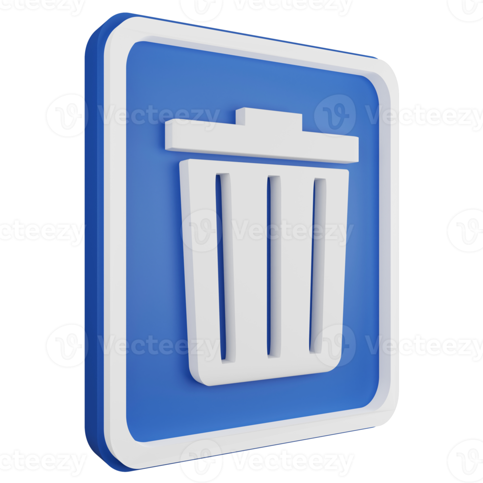 3D render garbage sign icon isolated on transparent background, blue informative sign png