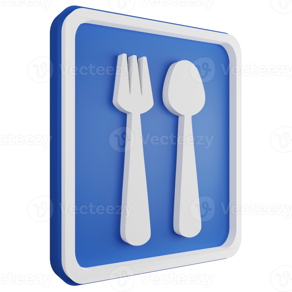 3d hacer restaurante firmar icono aislado en transparente fondo, azul informativo firmar png